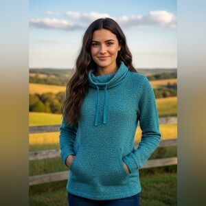 Eddie Bauer Aqua Funnel Neck Sweatshirt Sz M Outdoor Cabincore Gorpcore Comfy